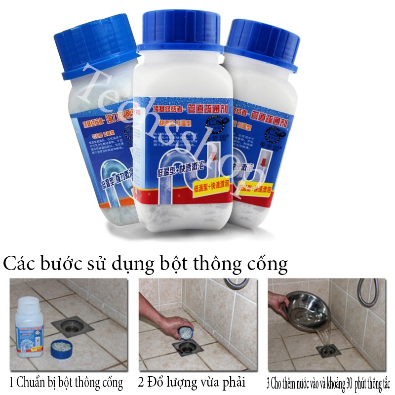 Bột Thông Tắc Bồn Cầu Cho Nhà Tắm - Thông Cống Bồn Rửa Tay Cho Nhà Bếp - Nạo Vét Cống Sàn Nắp Xanh 268gr