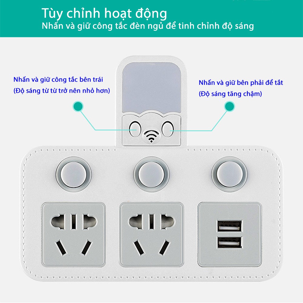 Phích chuyển đổi 2 chấu - Ổ cắm 2 usb - Ổ cắm đèn ngủ điều khiển từ xa