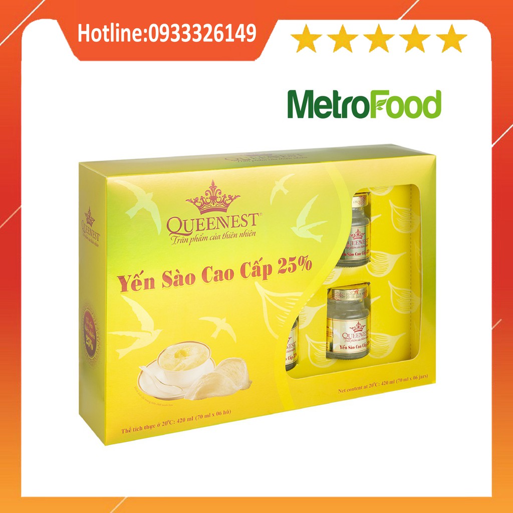 Yến Sào Cao Cấp QUEENNEST 25% (Hộp 6 Hũ x 70ml) Siêu Ngon