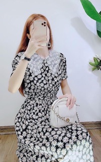 ĐẦM MIDI HOA CÚC CỔ REN (KÈM HÌNH THẬT)