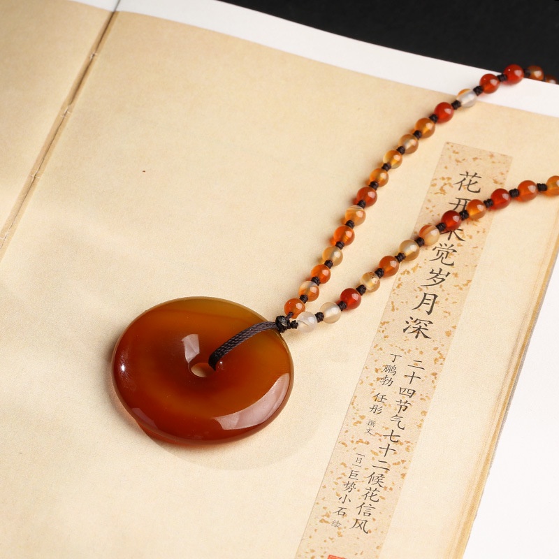 [Hàng Mới Về] Dây Chuyền Mặt Đá Canxedony Màu Đỏ Retro Đơn Giản Dành Cho Nữ