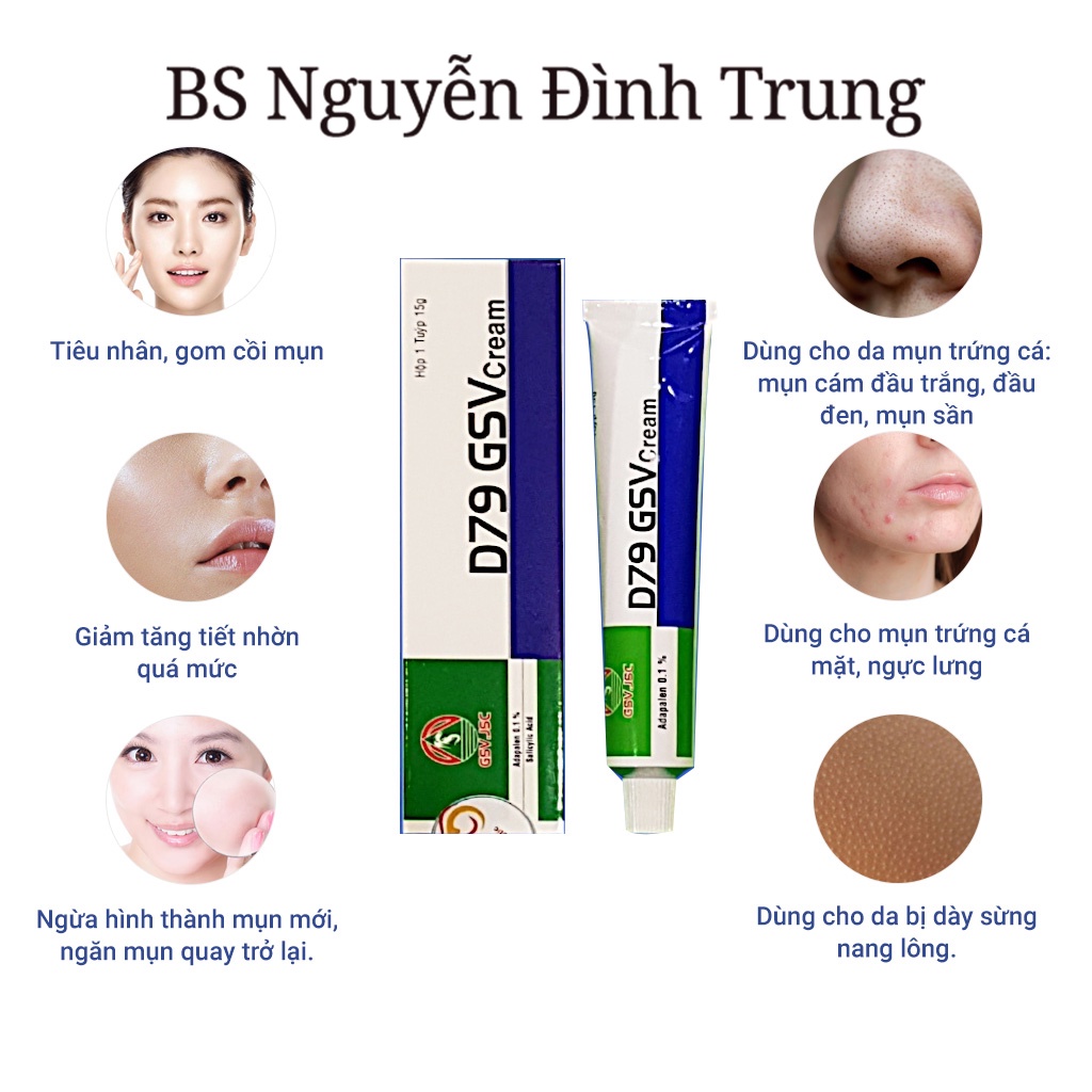 D79 GSV Cream Giảm Mụn Trứng Cá, Mụn Lưng, Dày Sừng Nang Lông 15g - BS Nguyễn Đình Trung