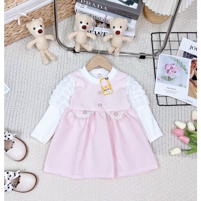 Váy dài tay cho bé, váy thời trang thu đông bé gái 8-15kg