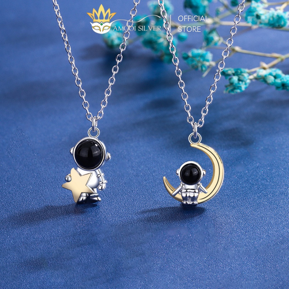 Dây Chuyền Bạc S925 Phi Hành Gia Đính Kèm Trăng Và Sao - Amooi Silver AD149