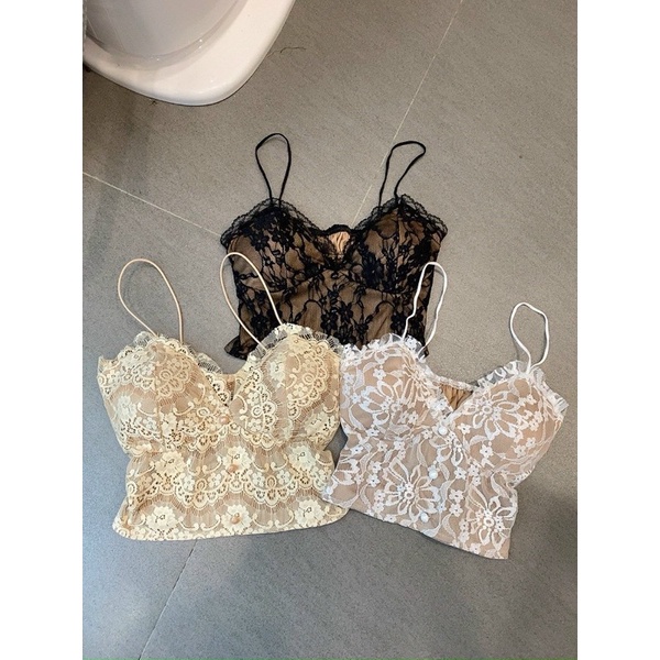 Áo 2 dây bra phối ren cổ V kèm mút ngực