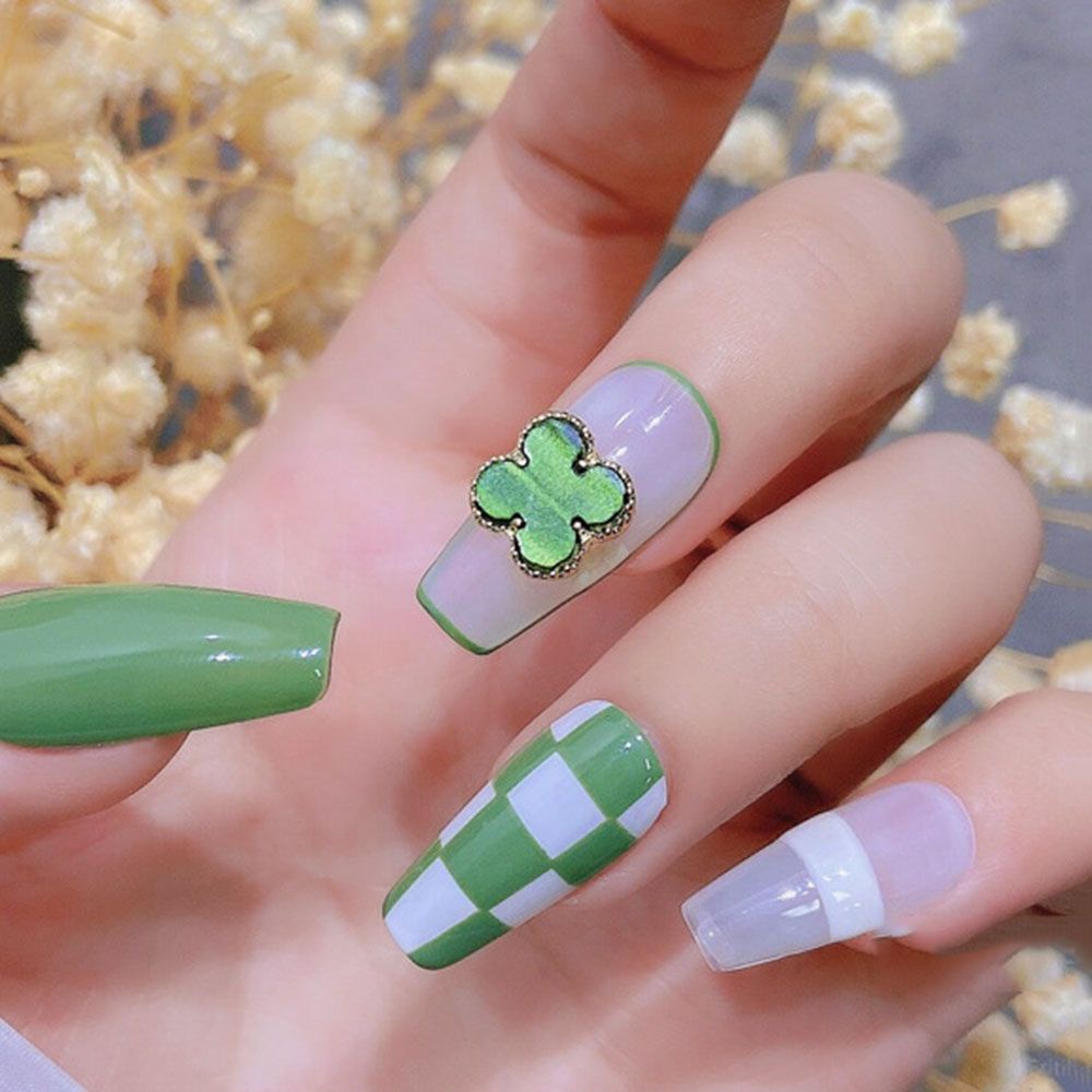 [Hàng mới về] Set 10 Phụ Kiện Hình Cỏ Bốn Lá Bằng Hợp Kim 3D Diy Trang Trí Cho Móng Tay