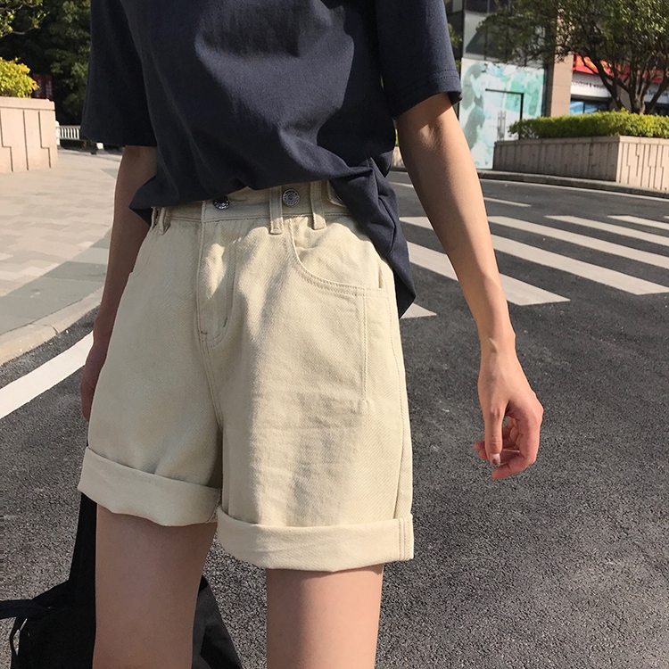 Quần đùi Denim lưng cao co giãn tốt phong cách thời trang Mẫu 27101