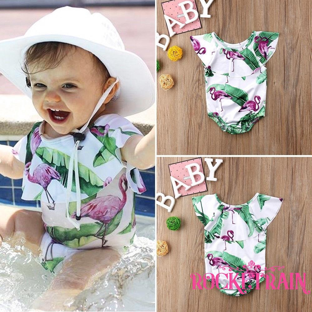 Bộ đồ bơi cho bé gái , áo tắm biển in hình chim hồng hạc