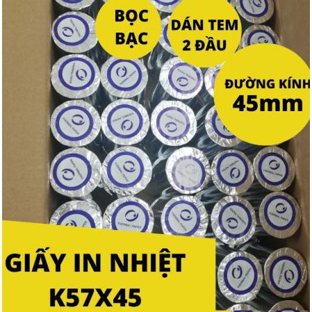 20 cuộn giấy in nhiệt k57, k58 đường kính 45mm, bọc bạc