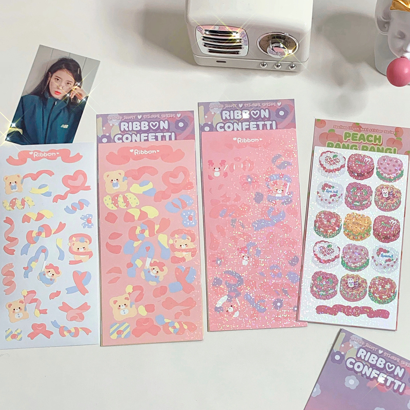 Miếng dán trang trí chống nước hình bánh kem/chú gấu hồng đáng yêu