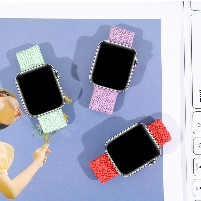 Dây Đeo Đồng Hồ Dạng Bện Co Giãn 44mm 40mm 41mm 45mm Series 7 6 5 4 3 2 1 42mm 38mm