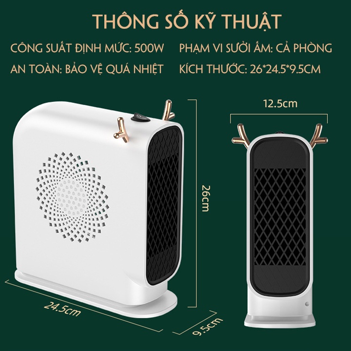 Quạt sưởi mini để bàn công suất 500W làm nóng cực nhanh - Cây máy sưởi mini mùa đông