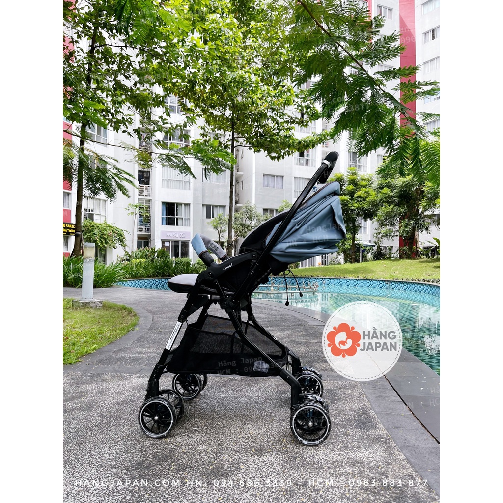 Xe đẩy Combi Sugocal Light đệm điều hòa, 4 bánh xoay tự động BH chính hãng 2 năm