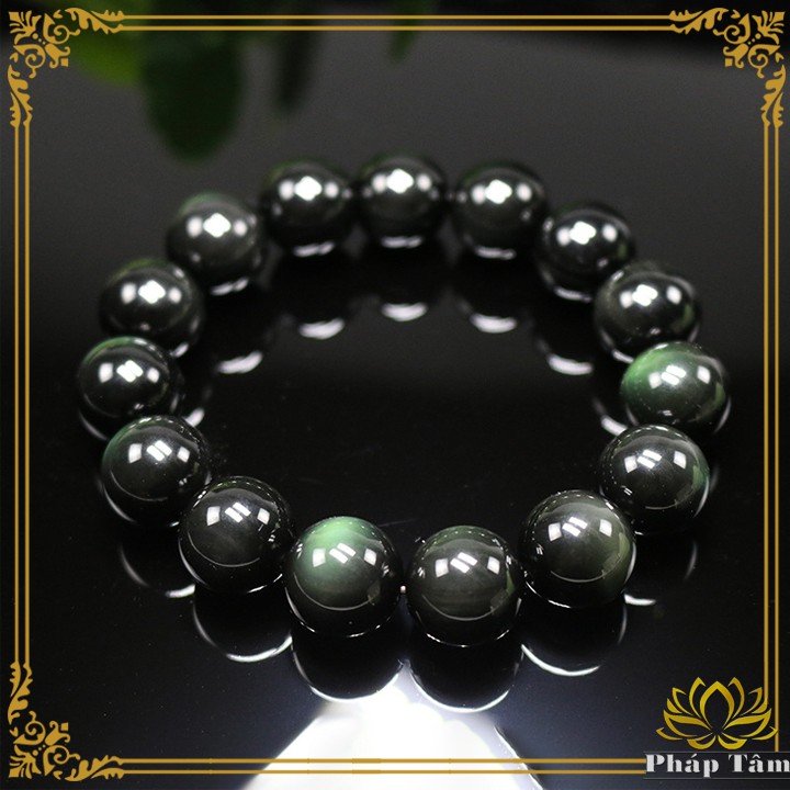 Vòng Tay Phong Thủy Đá Obsidian Xanh Đen Tự Nhiên Hạng 5A - Tâm Phong Thủy