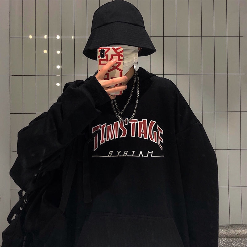 Áo hoodie dáng rộng in chữ phong cách Hàn Quốc thời trang thu đông mới 2021