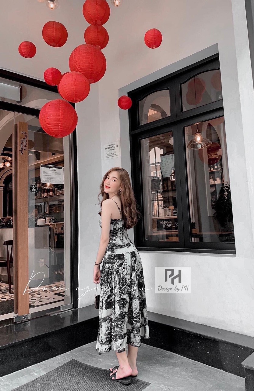 Váy Maxi Hai Dây Vân Đá 🔥 𝗠𝗔̂̃𝗨 𝗠𝗢̛́𝗜 𝗛𝗘̀ 𝟮𝟬𝟮𝟭 🔥 Họa Tiết Loang Đá, Khóa Kéo Lưng, Freesize Dưới 60kg A8 | BigBuy360 - bigbuy360.vn