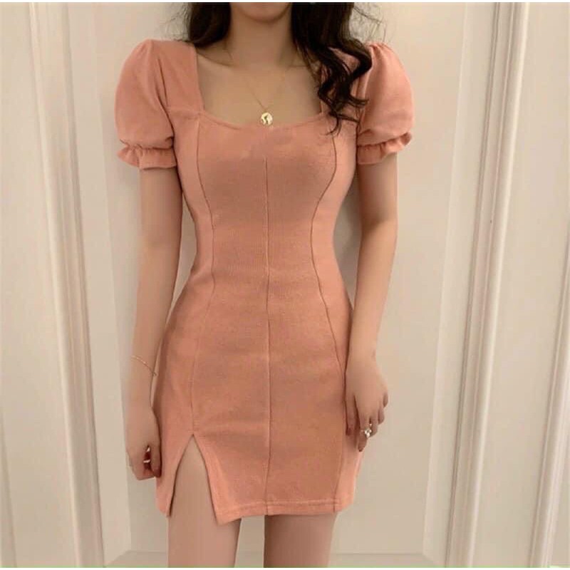 [VNXK] ĐẦM HỒNG CỔ VUÔNG XẺ ĐÙI | BigBuy360 - bigbuy360.vn