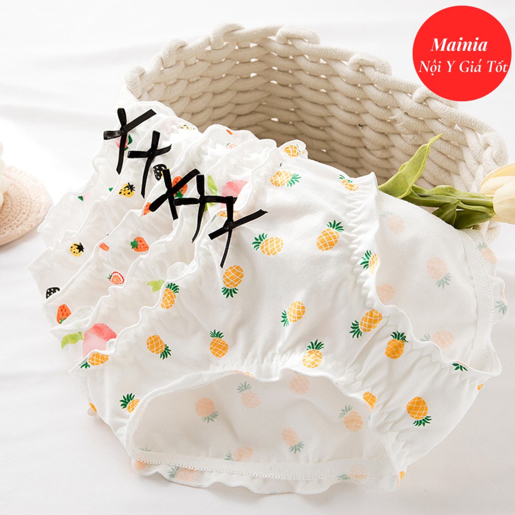 [Có Bigsize] Quần Lót Cotton Nữ Dễ Thương Hoạ Tiết Dâu Tây Đính Nơ Co Giãn Cao Cấp Loại 1 Mainia Shop