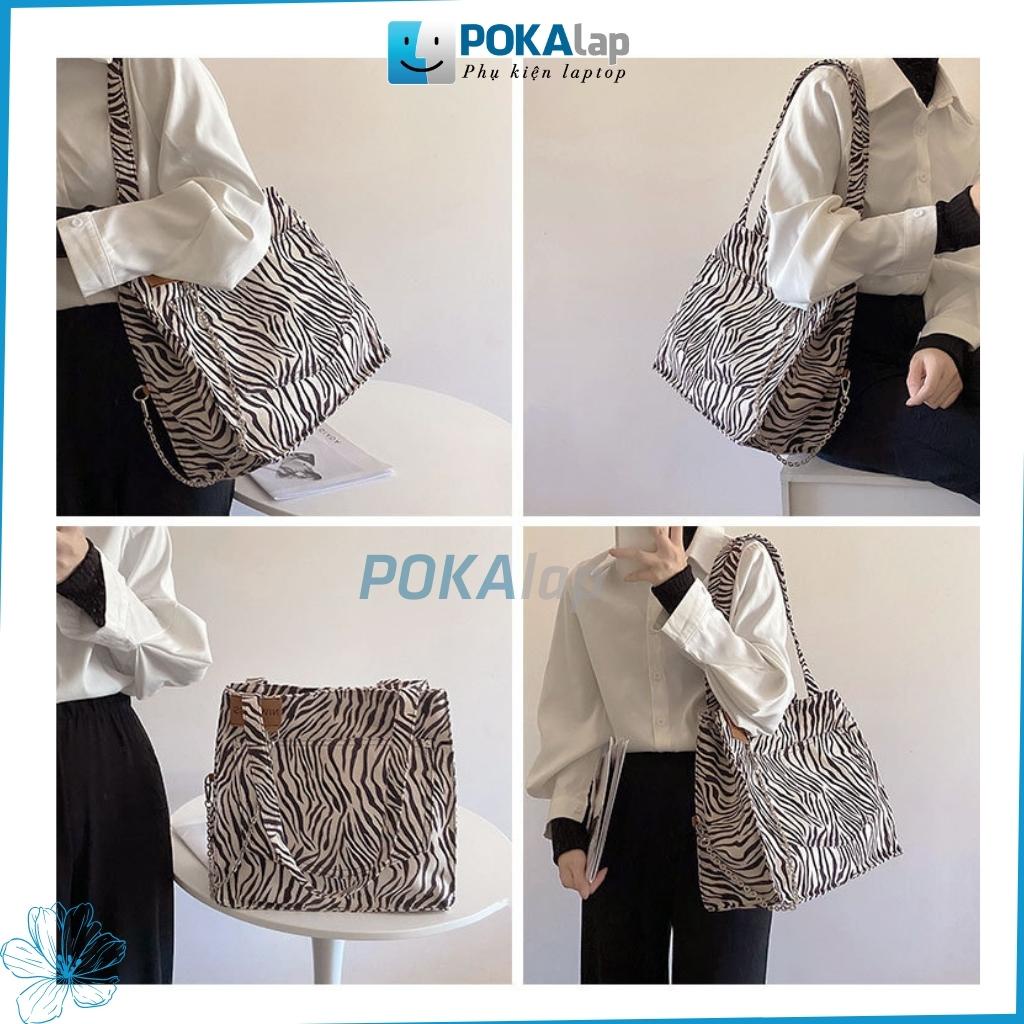 Túi xách tote thời trang nữ POKA49 họa tiết màu ngựa vằn đen trắng, cỡ lớn, trẻ trung, sang trọng - POKALAP