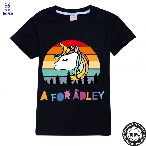 A for Adley Áo Thun Cotton Tay Ngắn Cổ Tròn In Họa Tiết Hoạt Hình Anime Dành Cho Trẻ Em