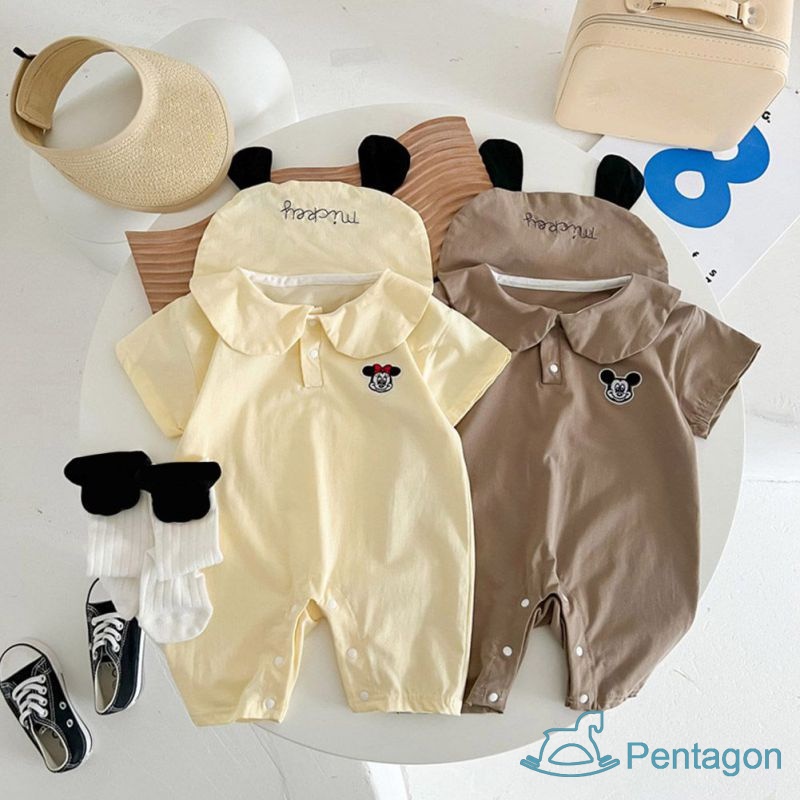 Bộ Áo Liền Quần Ngắn Tay Cổ Thủy Thủ Thêu Họa Tiết Hoạt Hình Cho Bé Trai Và Bé Gái