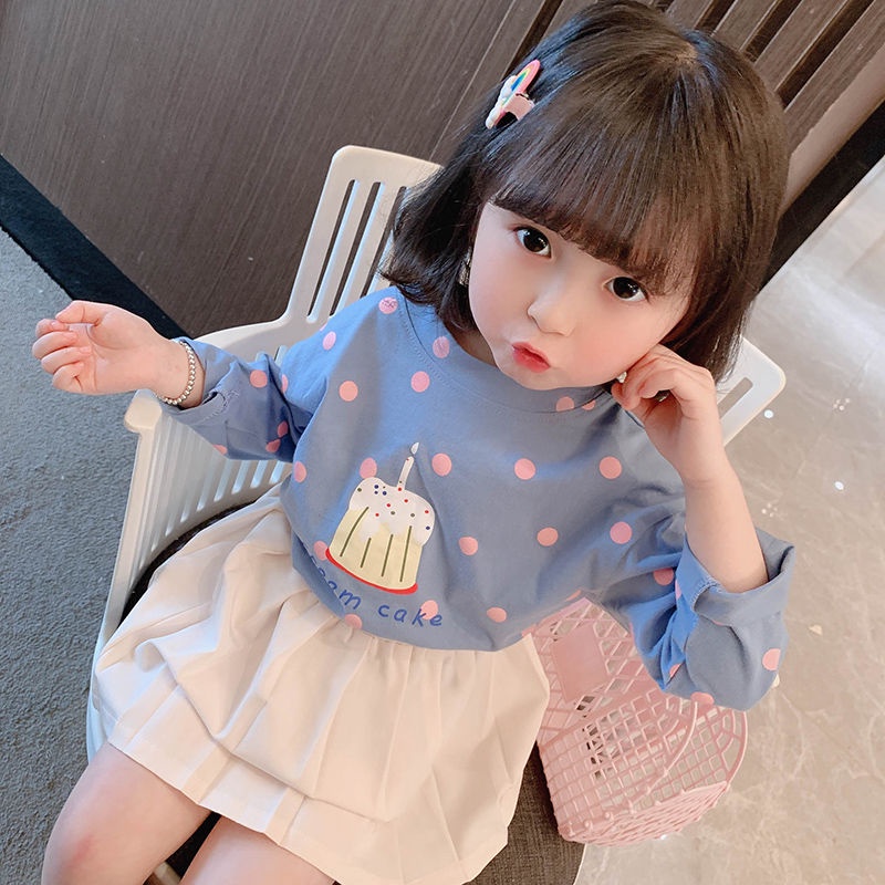 Áo Thun Cotton Tay Dài Cổ Tròn In Họa Tiết Hoạt Hình Phong Cách Hàn Quốc Thời Trang Mùa Xuân 2021 Cho Bé Gái