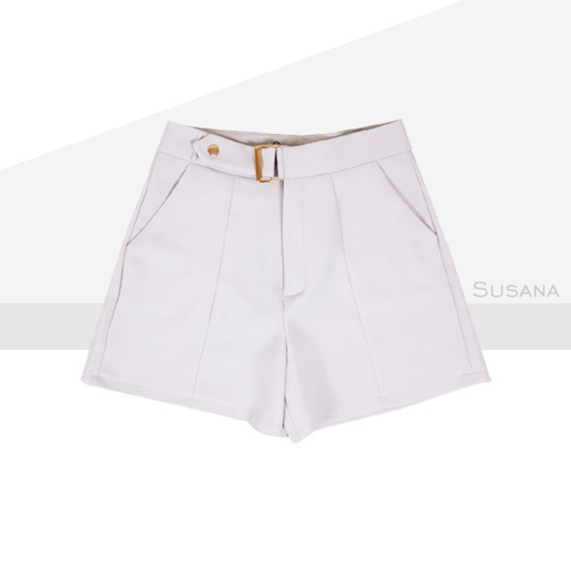 [New] Quần Đùi Nữ Trơn  Susana, Quần cộc, Vải Vitex,Có Đai, Thoáng mát,  Màu Đen Đơn Giản