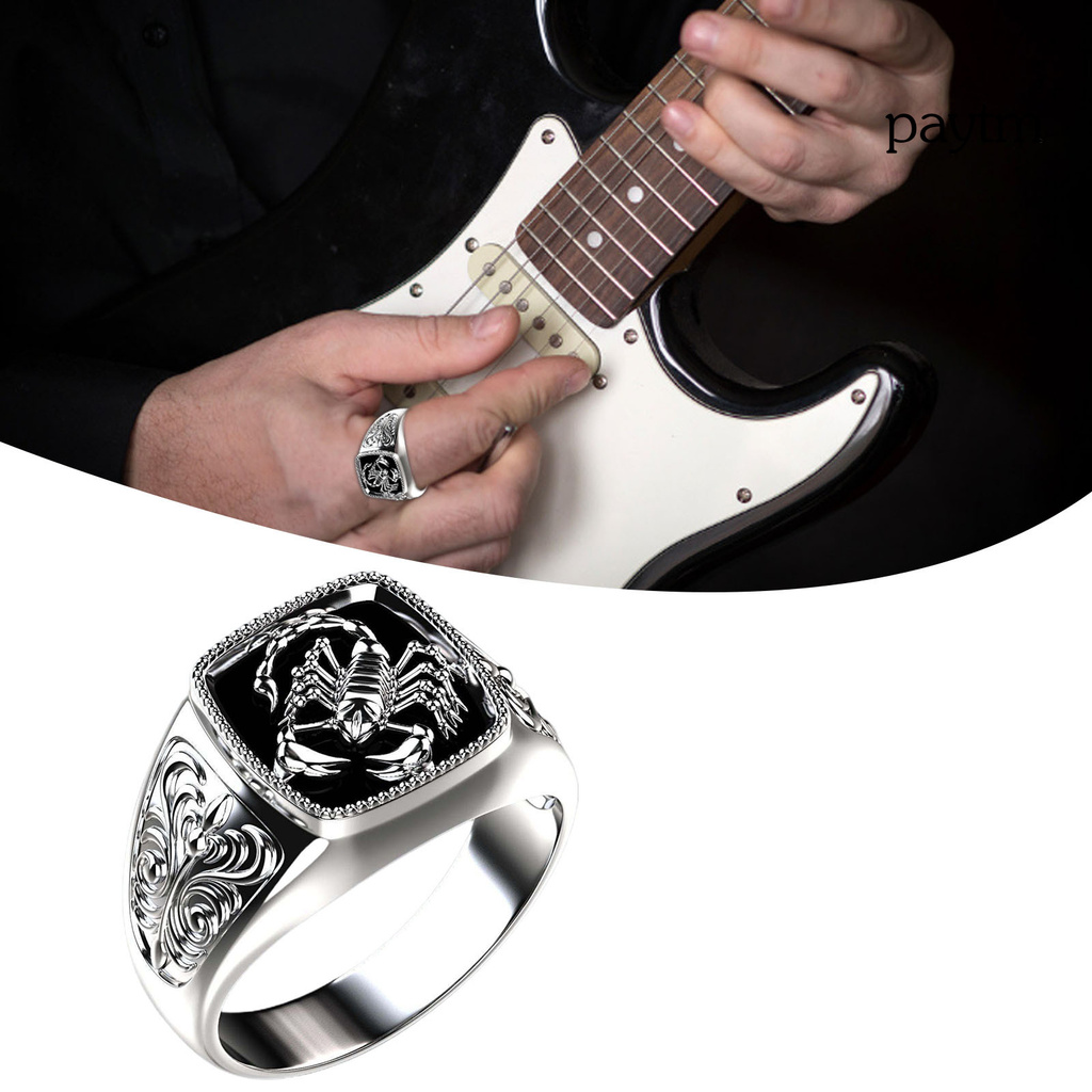 【NEW】Creative Alloy Scorpio Relief Men Ring Silver Wedding Band Jewelry Accessory for Anniversary