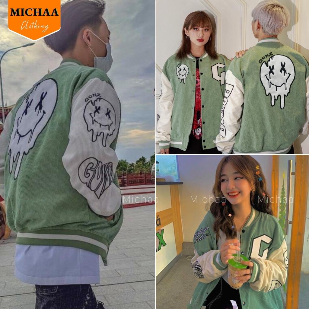Áo Khoác Bomber Nhung Gân GONZ Nam Nữ Ulzzang Unisex 1 Lớp Kiểu Form Rộng - MICHAA