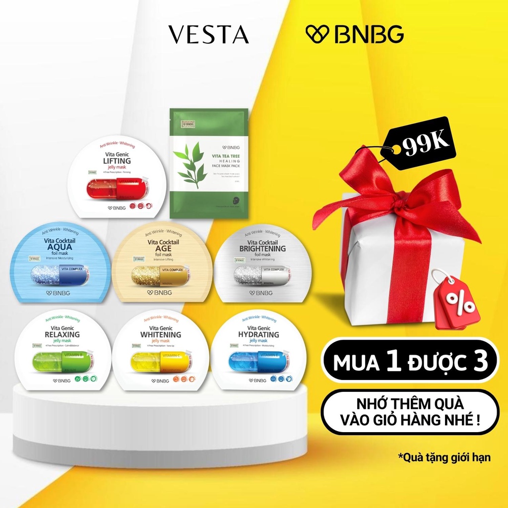 Mặt Nạ Giấy BNBG Mask Dưỡng Ẩm Trắng Da Chống Lão Hoá Giảm Mụn Hàn Quốc 30ml