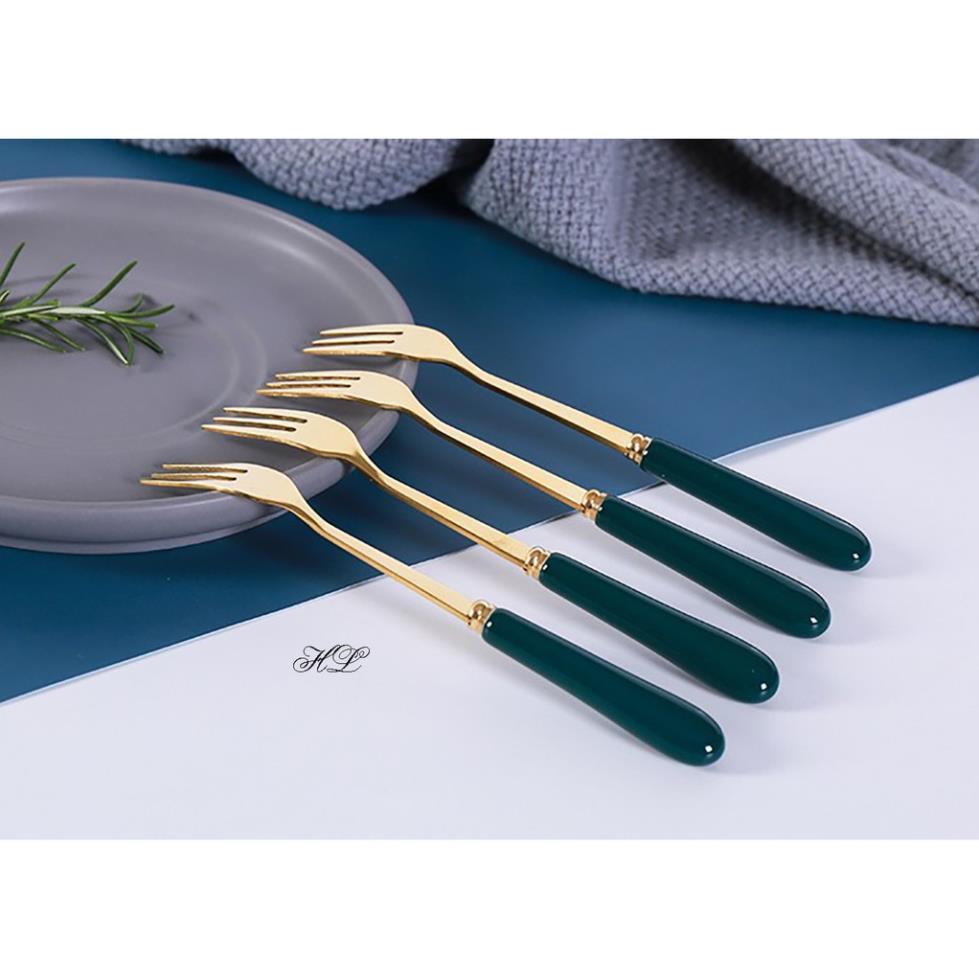 [Kho sỉ] THÌA NĨA CÁN SỨ XANH NGỌC BÍCH