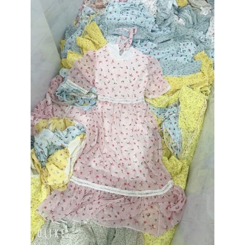 Đầm voan hoa nhí xinh xắn phối ren maxi đuôi cá🌸🌷❤️
