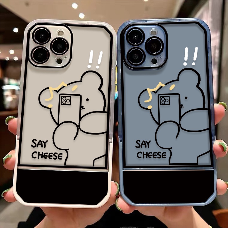 Ốp Điện Thoại Silicon TPU Mềm Trong Suốt Có Giá Đỡ Dễ Thương Cho iPhone 12 13 SE2020 6 6S 7 8 Plus X XS XR 11 Pro Max