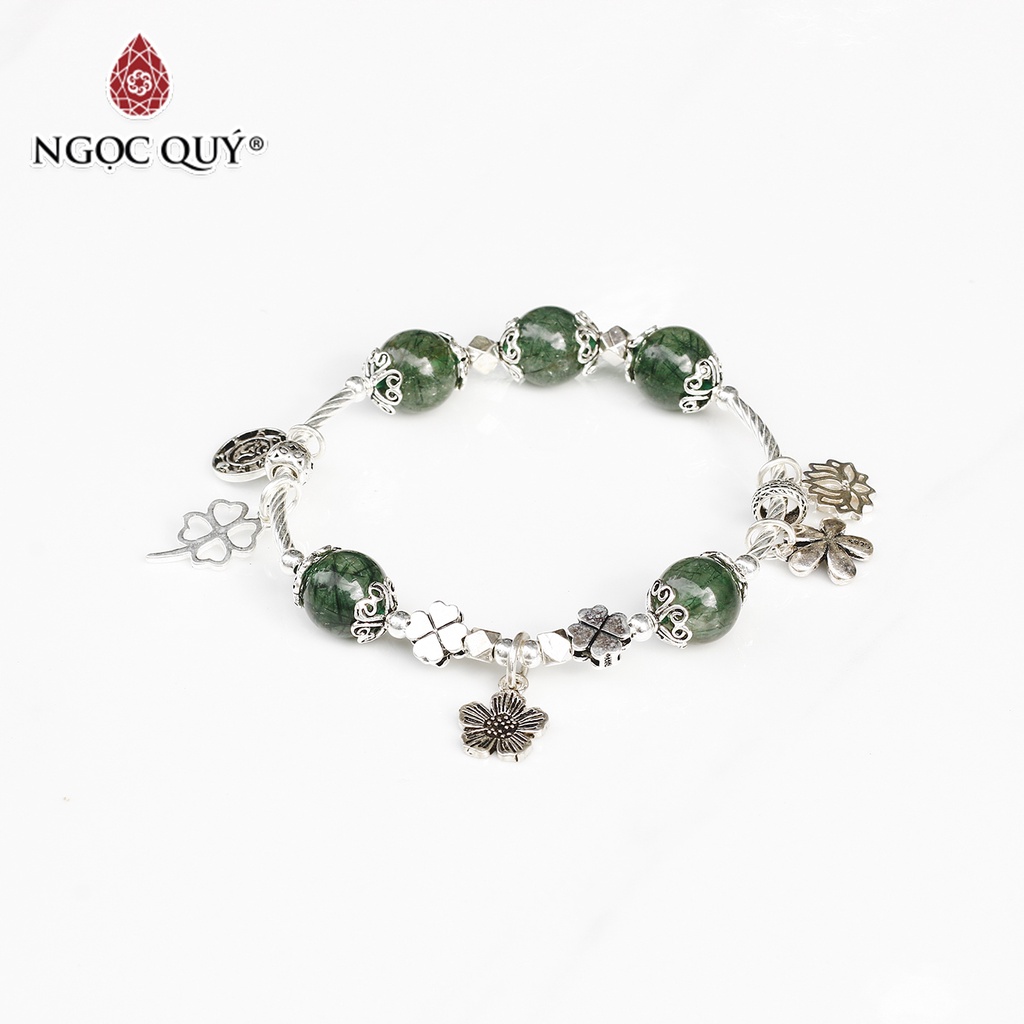 Vòng tay đá thiên nhiên phối charm cỏ 4 lá - Ngọc Quý