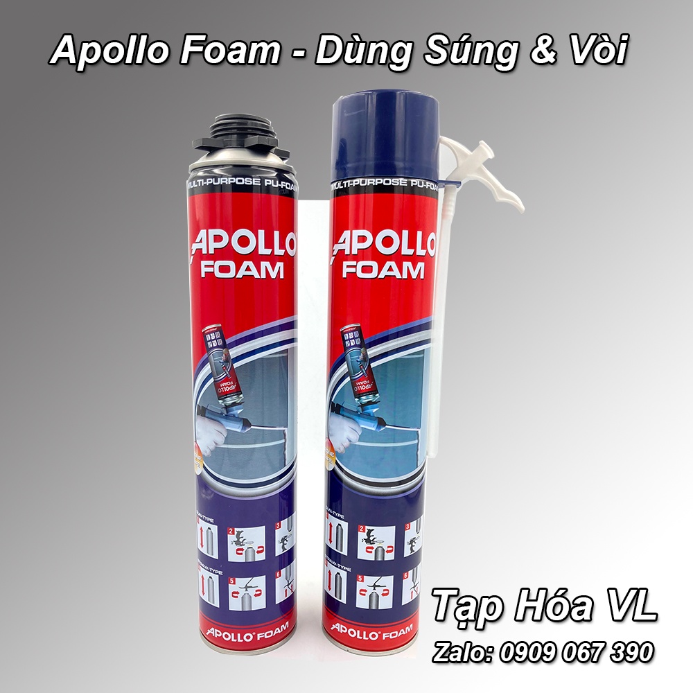 Keo bọt nở - Foam Apollo 750ml, foam trương nở trang trí gương