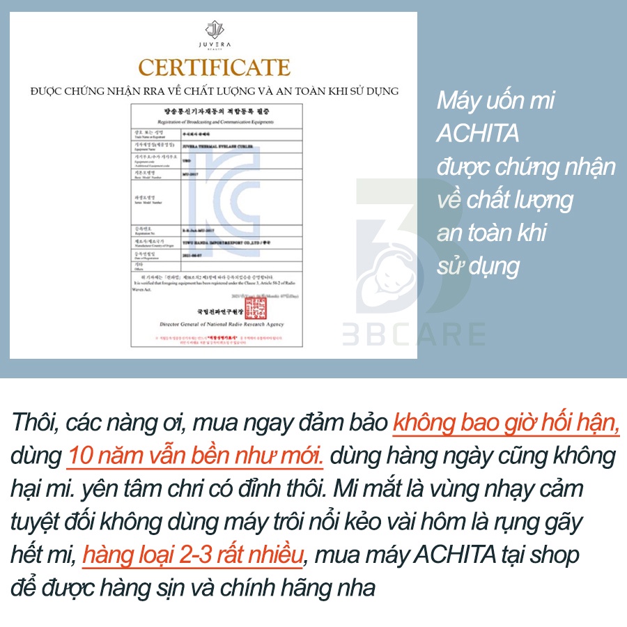 Máy uốn mi ACHITA U10 dây nóng niken crom nâng cấp bảo vệ mi, dưỡng mi và chống gãy rụng - shop 3B Care