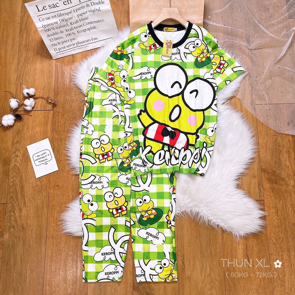 Set trang phục pijama đồ bộ đồ ngủ quần dài 3D thun lạnh thái freesize 45 - 64kg