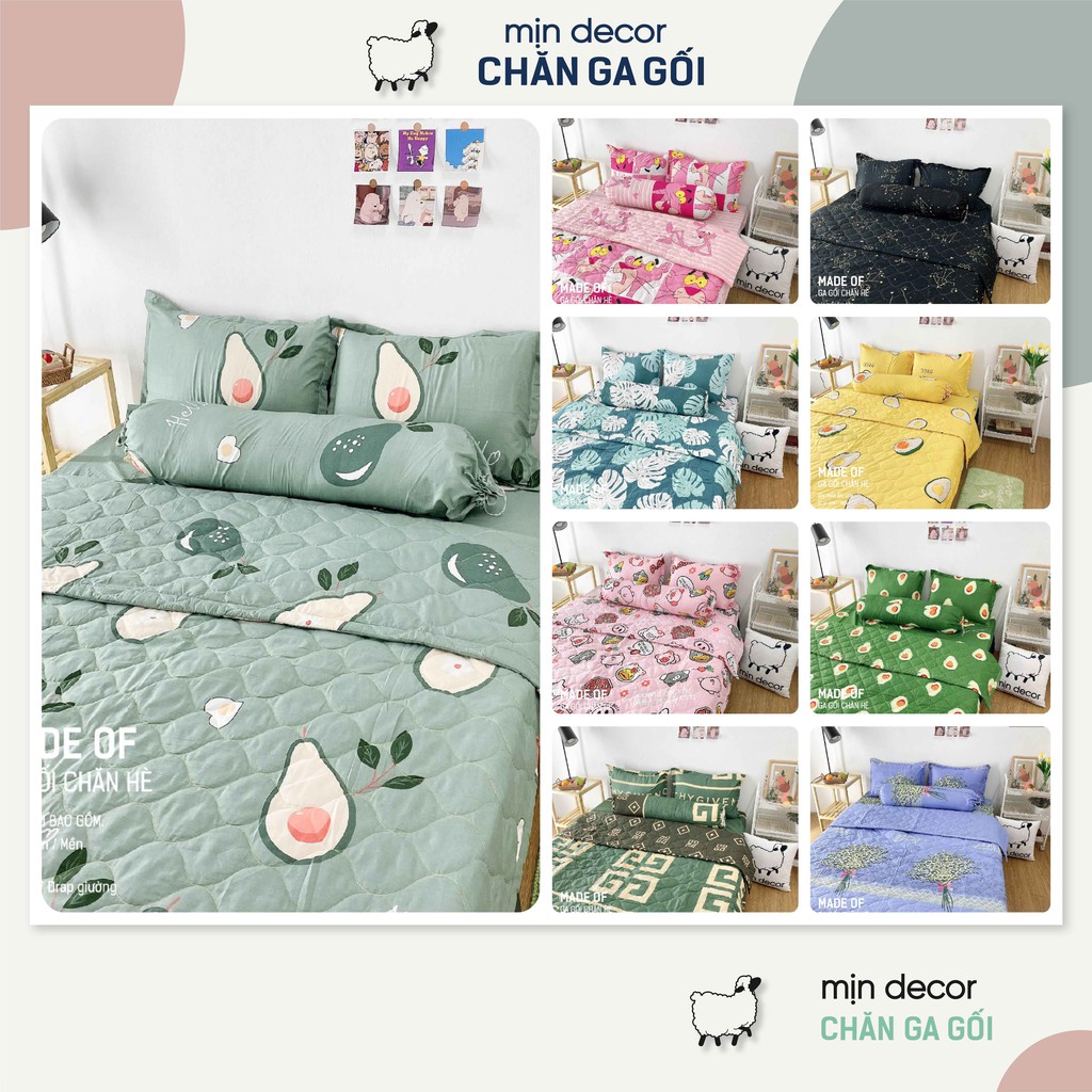 [2021] Bộ chăn ga gối Cotton 3D Mịn Decor - Bộ ga giường chăn trần bông mùa hè mềm mịn MIỄN PHÍ bo chun