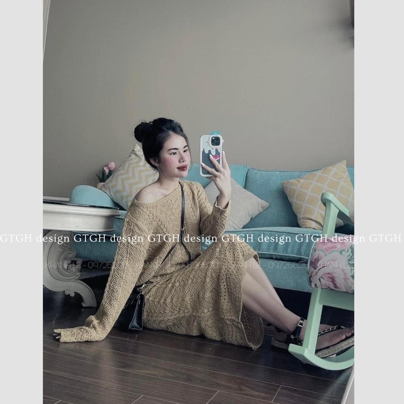 Set len đan chân váy dài