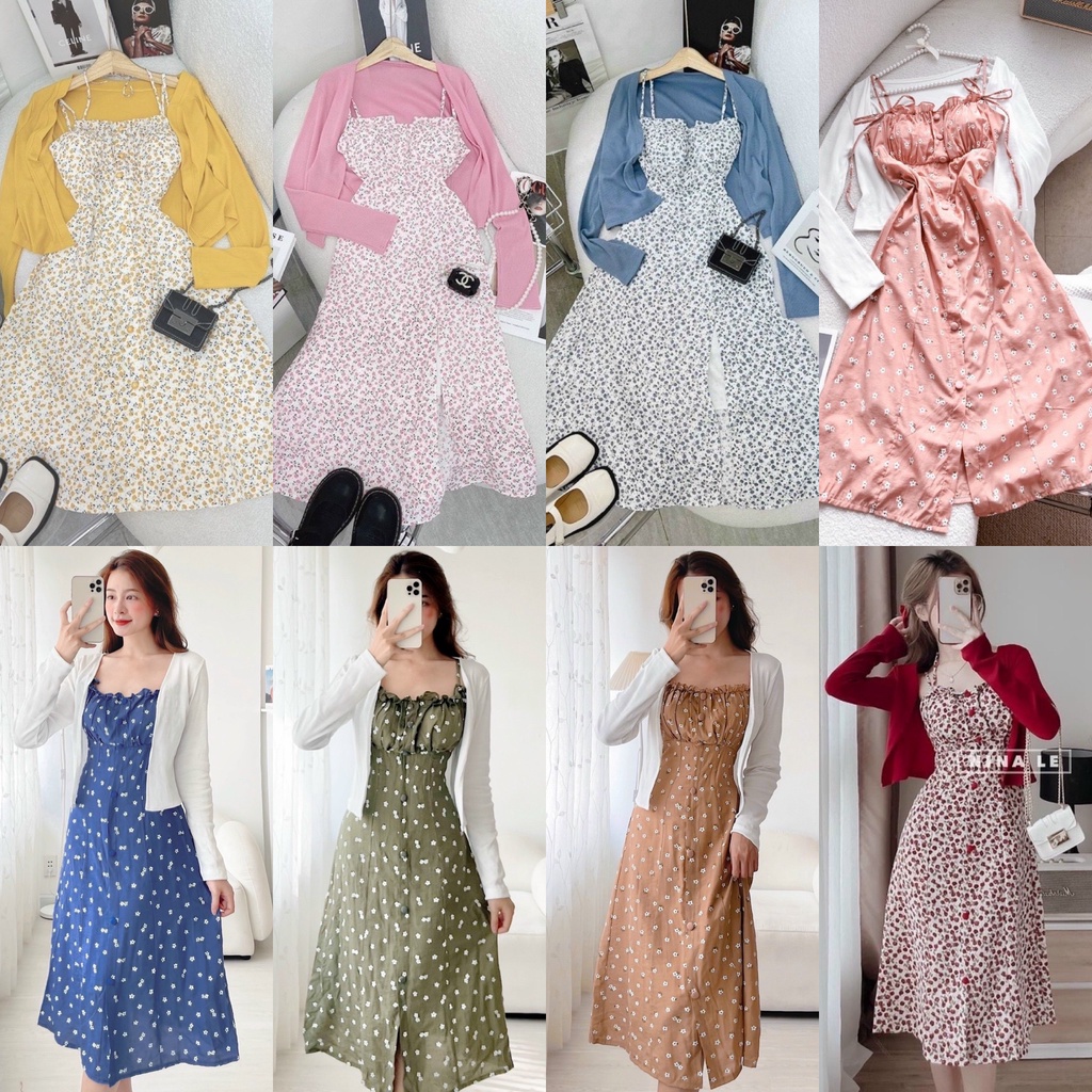 SET ĐẦM HOA HAI DÂY KÈM KHOÁC