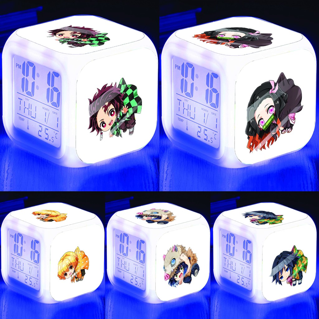 Đồng hồ báo thức để bàn in hình KIMETSU NO YAIBA Thanh Gươm Diệt Quỷ ver TREO đèn LED đổi màu chibi anime