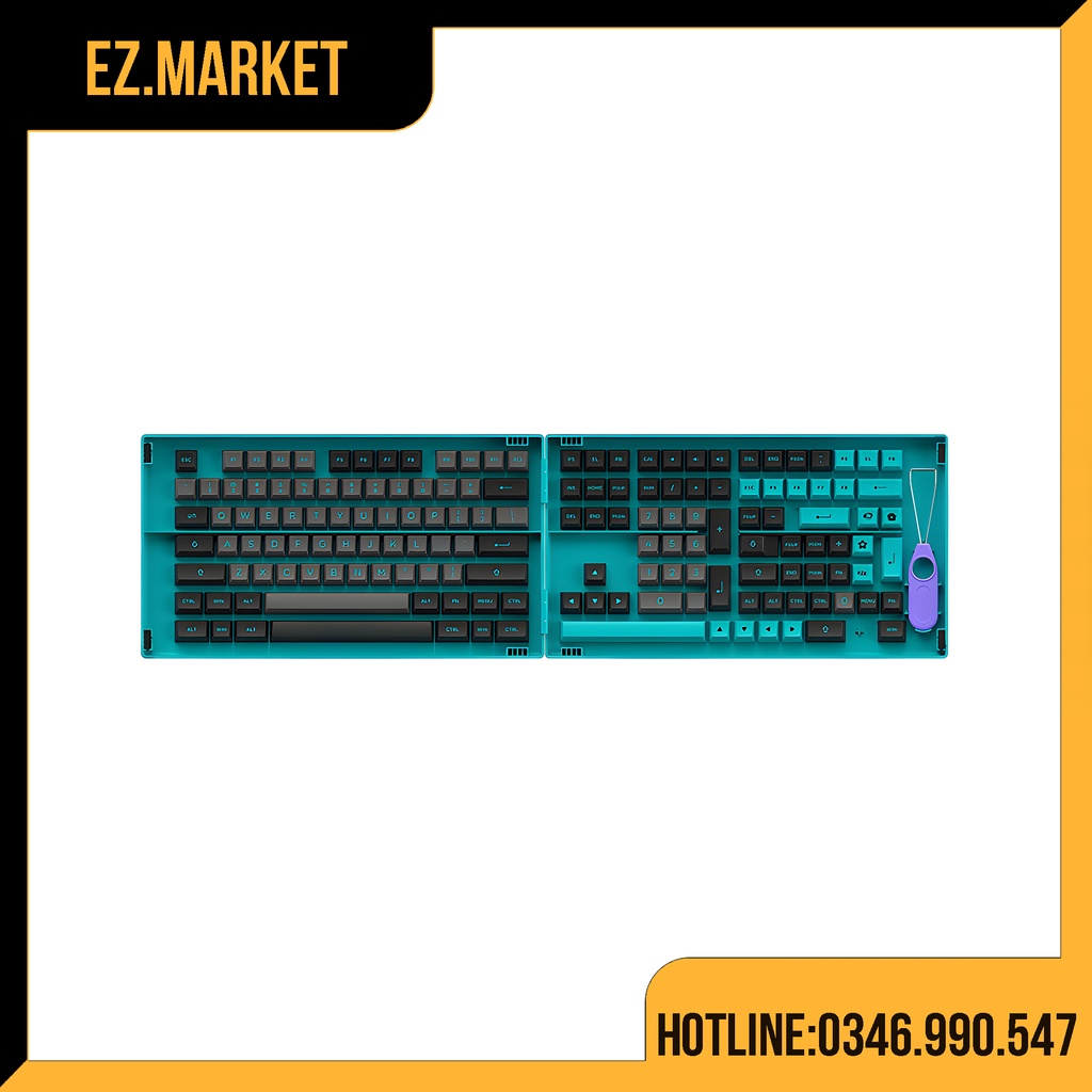 Keycap AKKO Set Black & Cyan PBT Double-Shot ASA Profile 197 nút