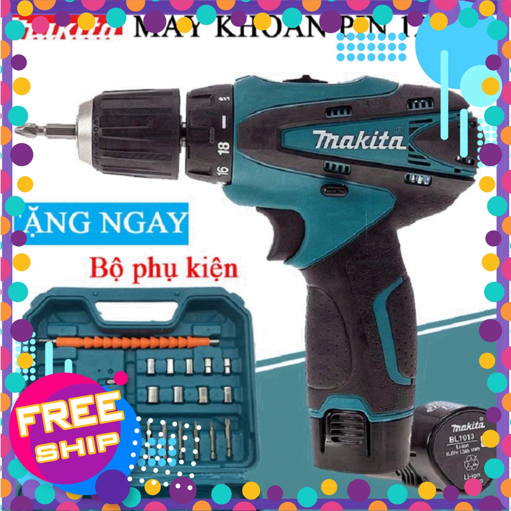 [Chính Hãng] Máy khoan pin makita 12V – KHOAN – BẮT VÍT – VẶN ỐC tặng kèm hộp 24 chi tiết . -