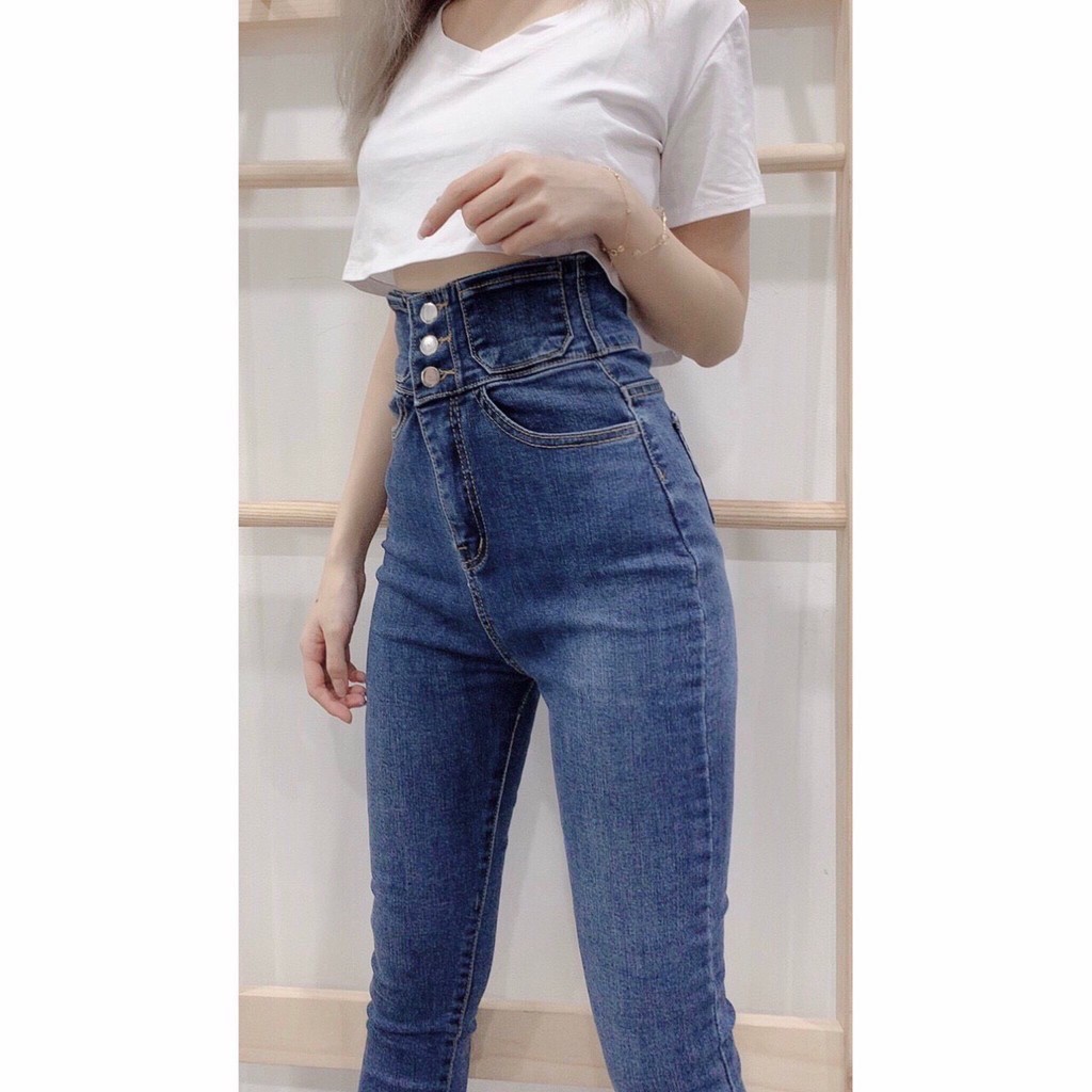 Quần jean nữ lưng siêu cao nhiều nút QJ5173