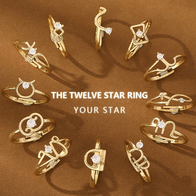 [Jiudolan] Nhẫn Đính Đá Zircon Mười Hai Cung Hoàng Đạo Thời Trang Cho Nữ