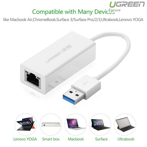 Cáp USB 3.0 to Lan màu trắng Ugreen 20255