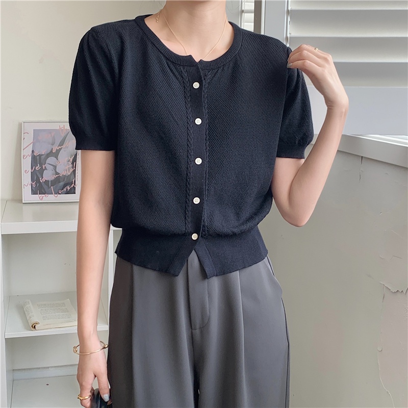 Áo Cardigan Dệt Kim Ngắn Tay Thiết Kế Đơn Giản 52291
