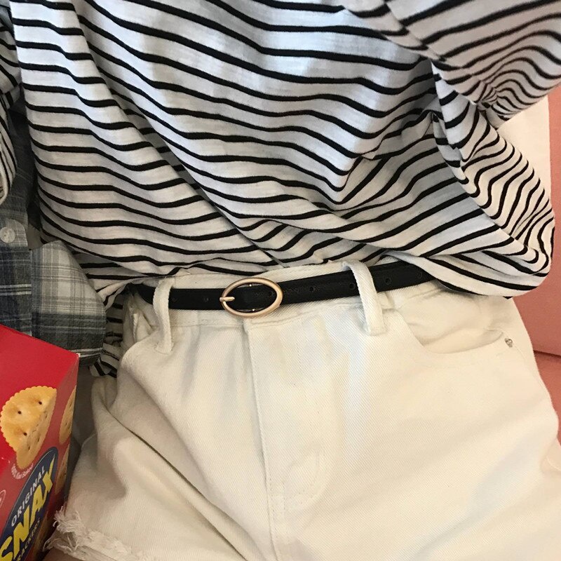 Thắt Lưng Da Bản Nhỏ Khóa Oval Phong Cách Retro Hàn Quốc Cho Nữ