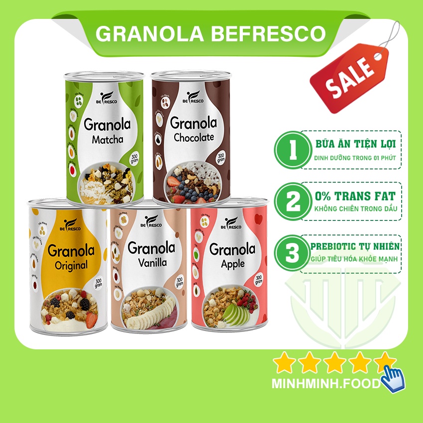 Ngũ cốc granola siêu hạt Befresco 300g , ngũ cốc ăn sáng hỗ trợ giảm cân ăn kiêng mix vị hoa quả sữa chua sấy