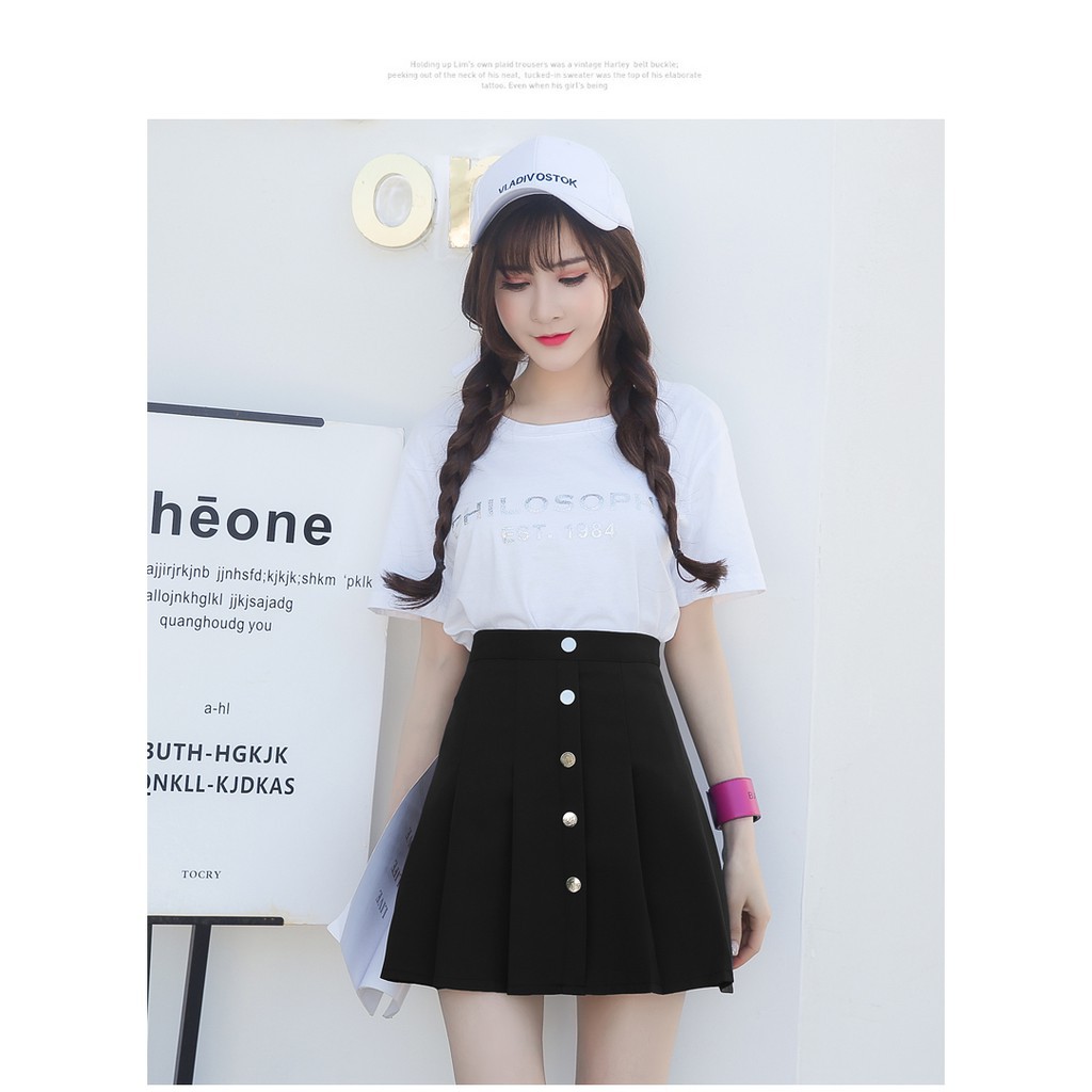 Chân váy xếp li lưng cao màu trơn thời trang | BigBuy360 - bigbuy360.vn